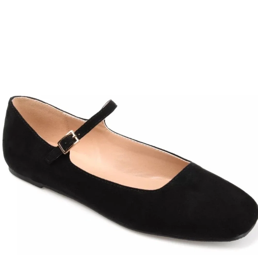 Crown Vintage Y2K Black Suede Mary Jane Flats Square Toe Women's Size 9.5M